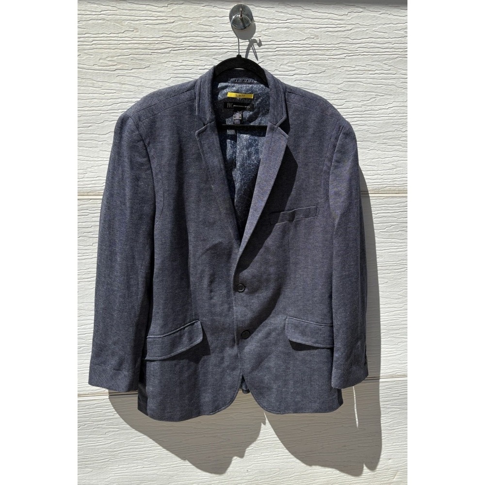 INC Mens Cotton Blend Blazer Size XL  Navy Herringbone Two Button Lined Slim Fit